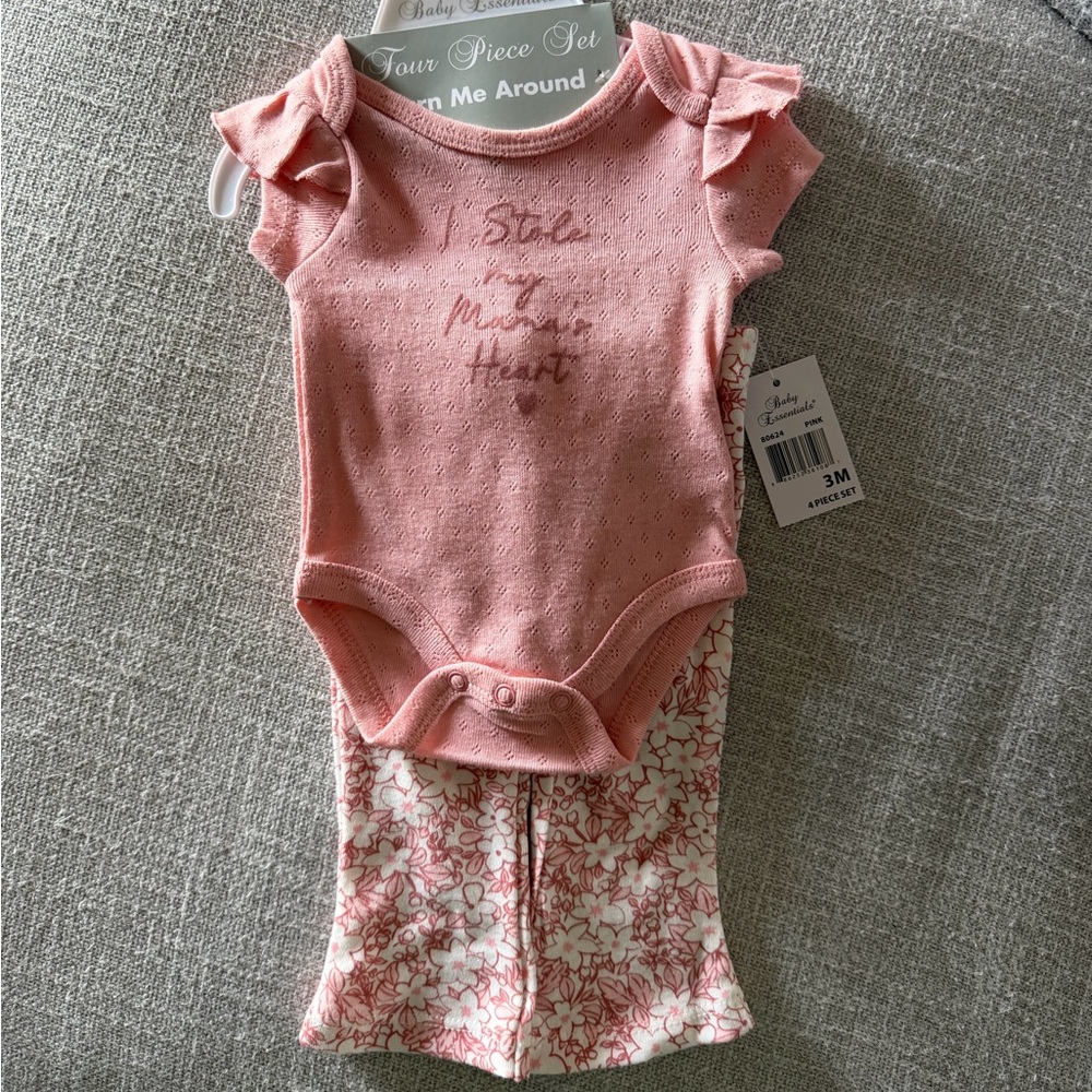 NWT Pink Baby Bodysuit and Floral Pants Set